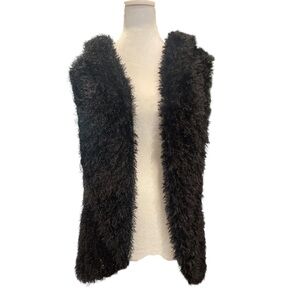 Arc-en-Ciel Black Eyelash Knit Shawl Collar Vest Cozy Cabin Layer one size